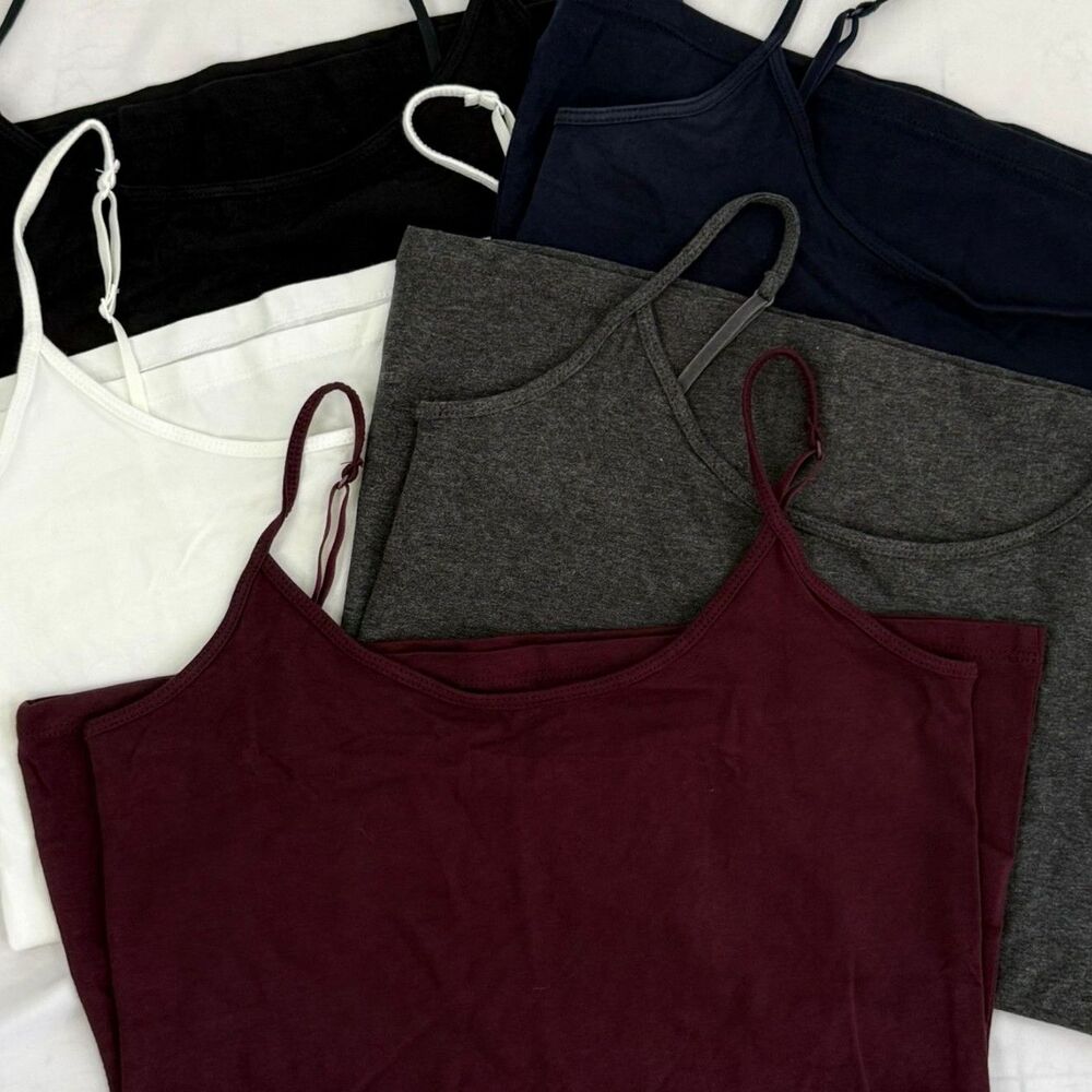 Amazon Basics Women's 5-Pack Camisole Tanks Black Navy Maroon Gray White Sz M